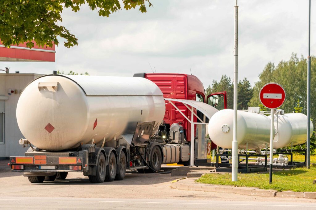 propane truck at a refueling station