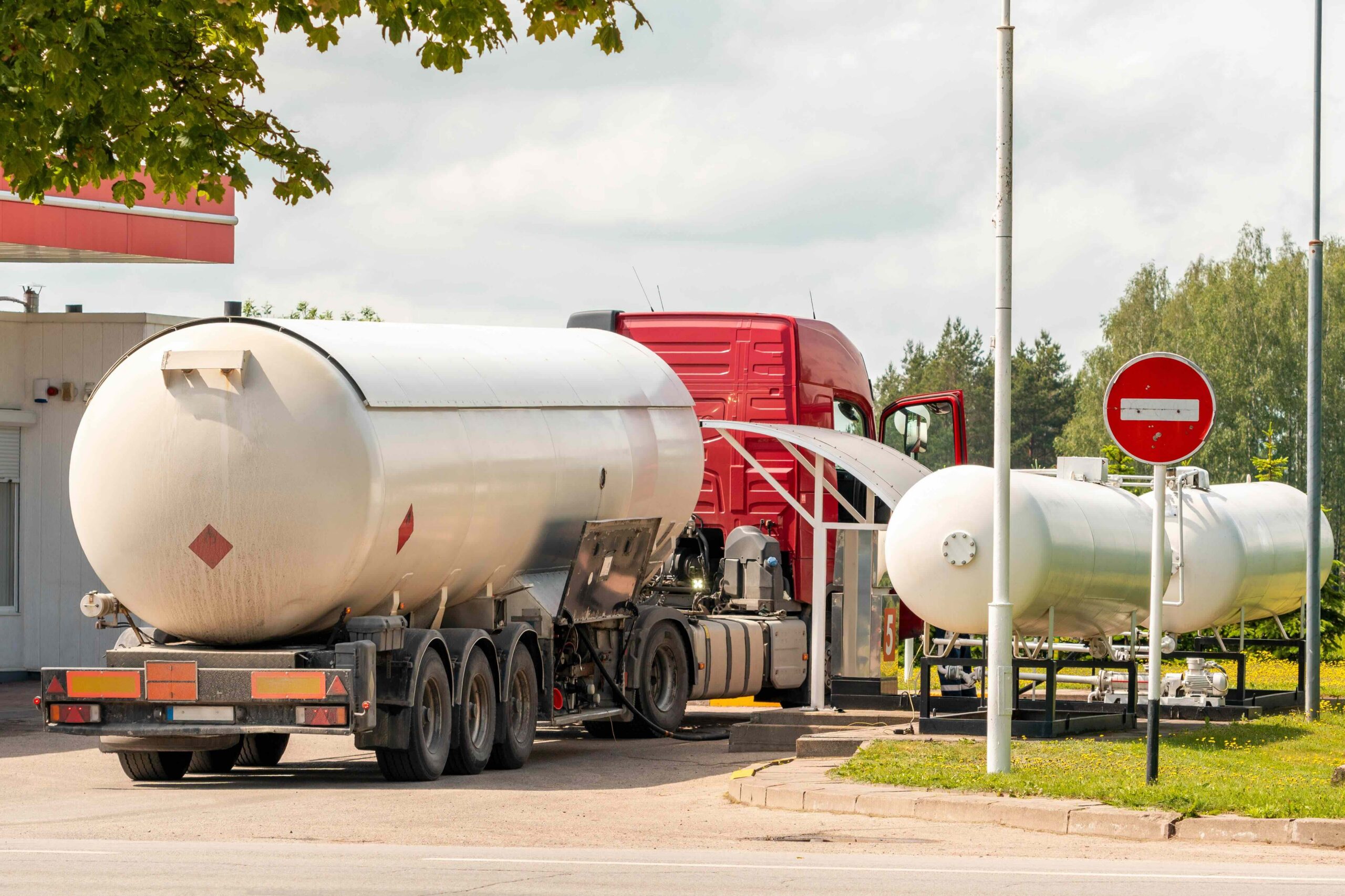 propane truck at a refueling station